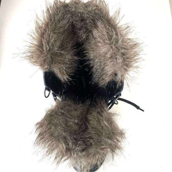 SOREL Black Fur-Lined Lace-Up Waterproof Winter Boots Sz 11 Outdoor Ski Resort - Picture 10 of 16